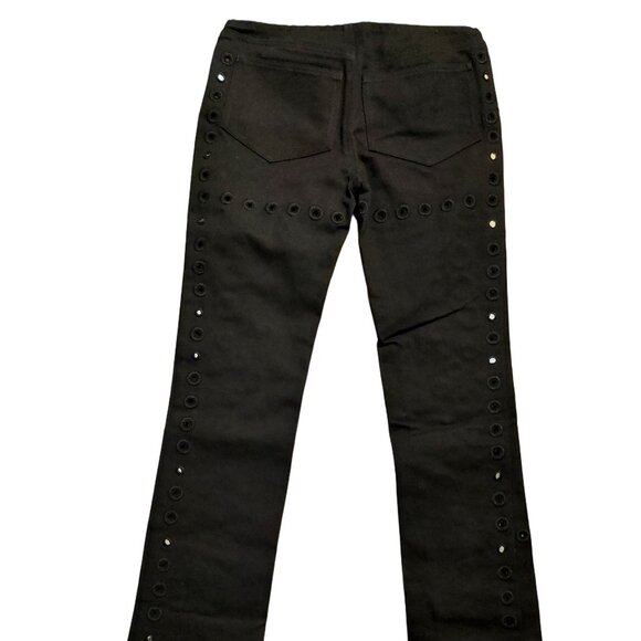 John Richmond Hippy Chic Circle Eyelets Mirrored Low-Rise Black Denim Jeans 28 - Picture 4 of 13
